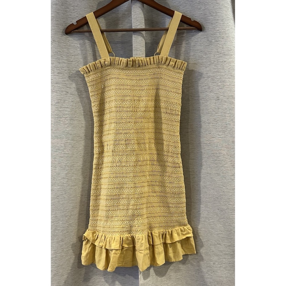 American Eagle‎ Women's Size S Yellow Smocked Ruffle Mini Dress Bodycon